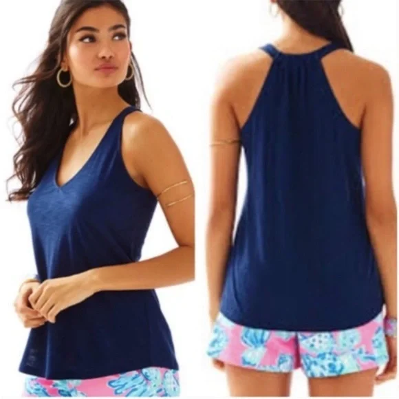 Lilly Pulitzer Minka Trapeze Tank Top Navy Blue XS Extra Small - Picture 2 of 10
